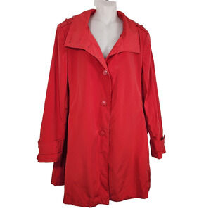 Centigrade Outerwear Women's Trench Coat Large Red Button Collar Relaxed Classic
